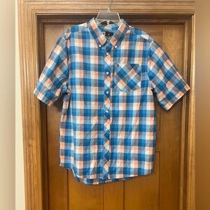 Browning Men's Blue and Orange Plaid Button Down Shirt Size Large